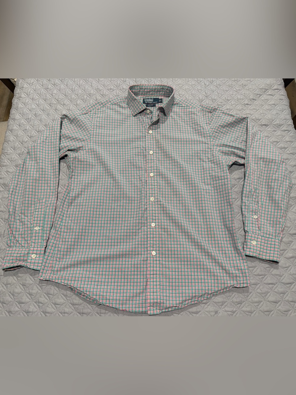 Polo Ralph Lauren Long Sleeve Button Down Mens Large Turquoise Pink Madras Plaid